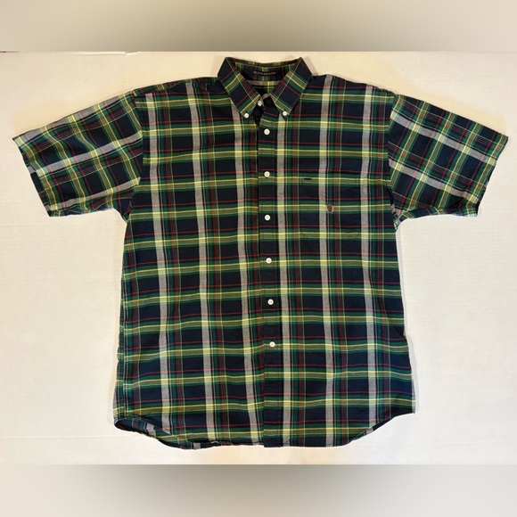 Seigfried 100% cotton short sleeve button down plaid shirt size large - Picture 1 of 4